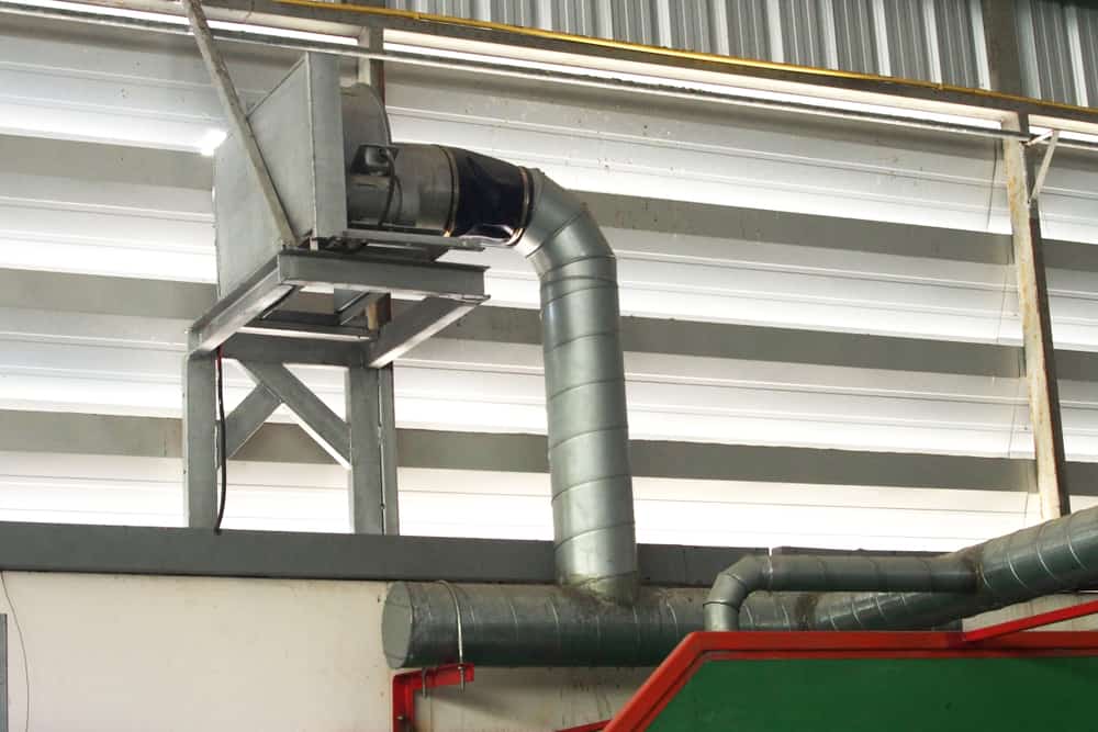 Exhaust Hood With Spiral Ducting For Ventilation In Workshop